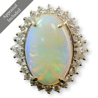 12.59ct Crystal Opal & 1.62ctw Diamond Halo 14K Gold Ring