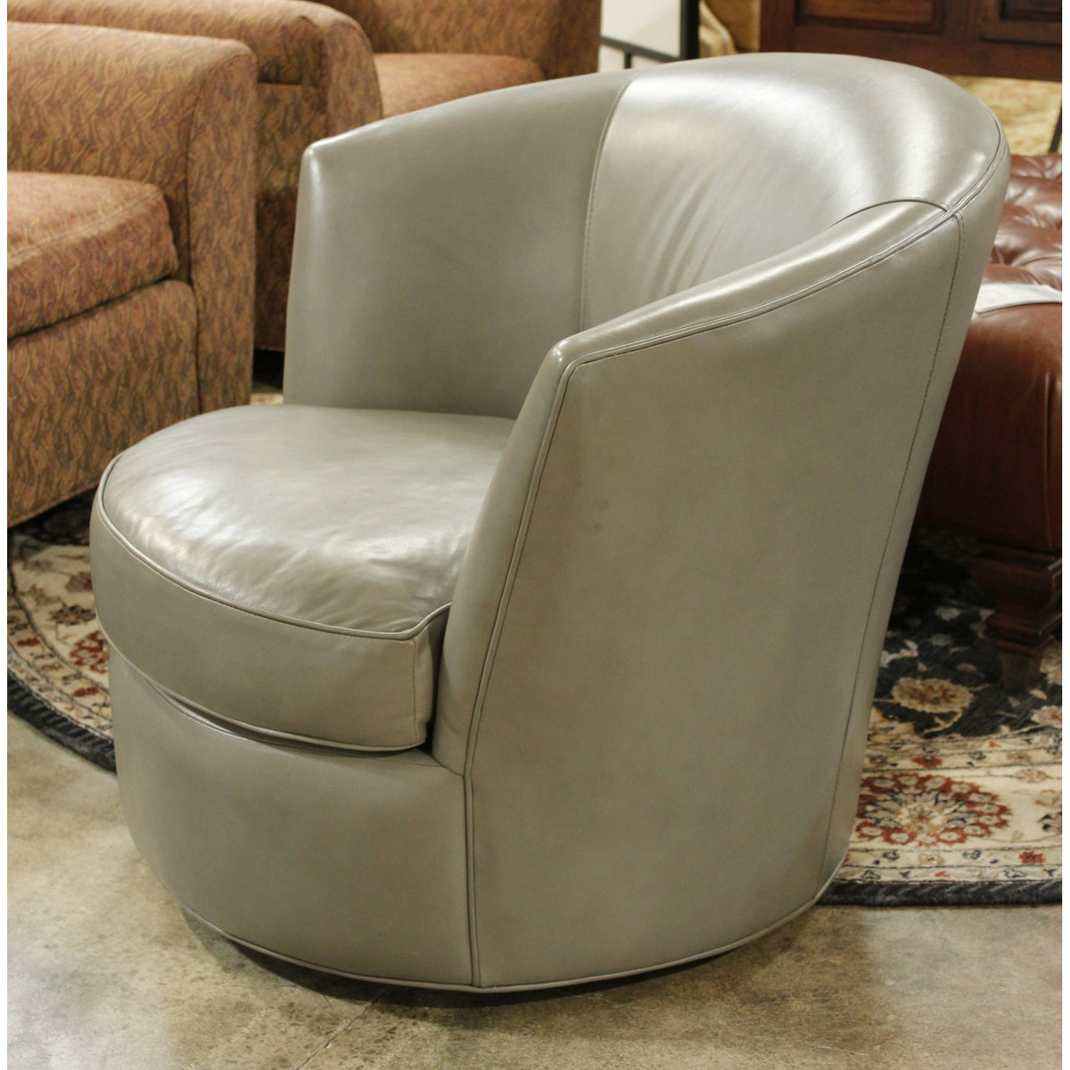 Bradington Young Gray Leather Swivel Chair
