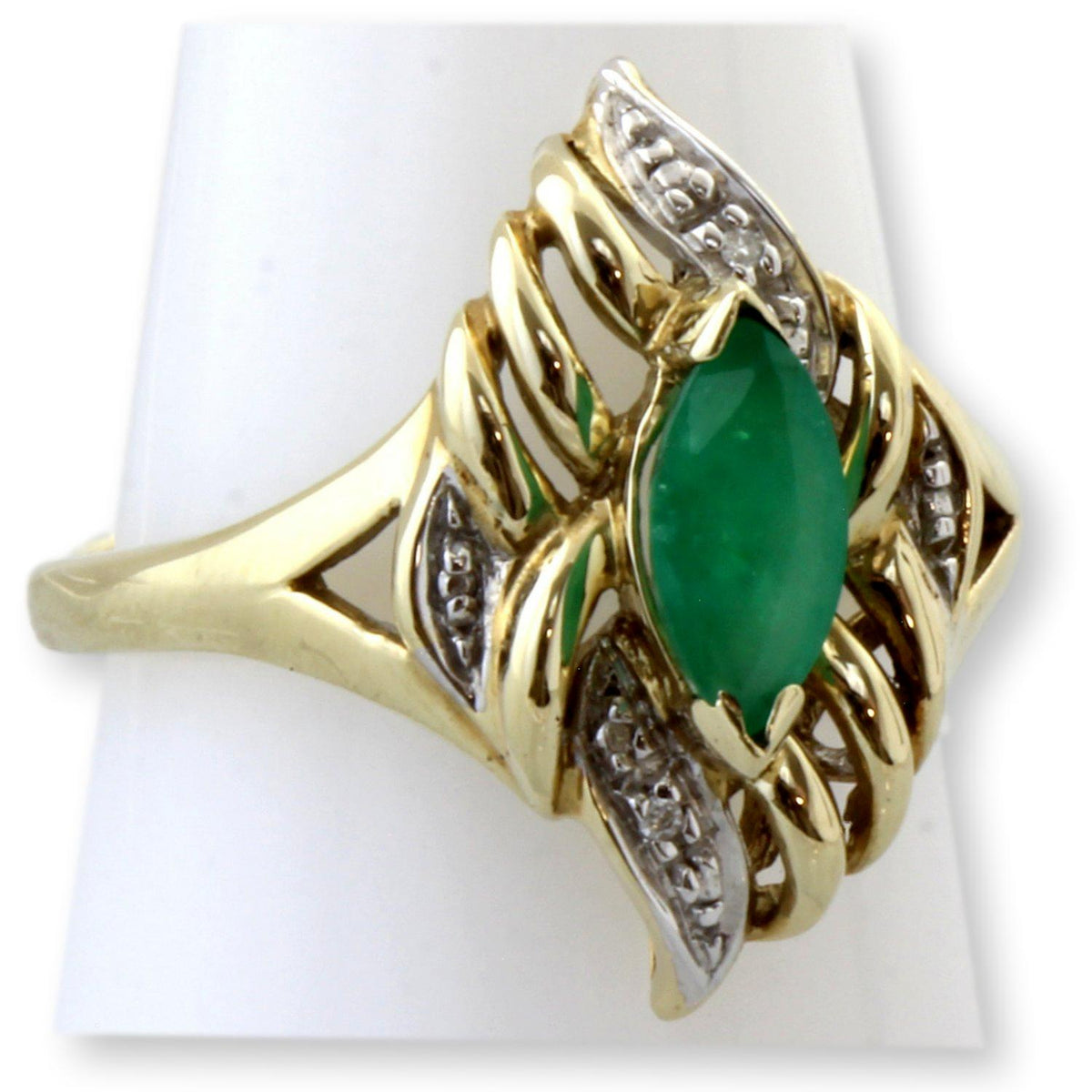 Vintage Nephrite Jade Marquise Diamond 10K Yellow Gold Ring