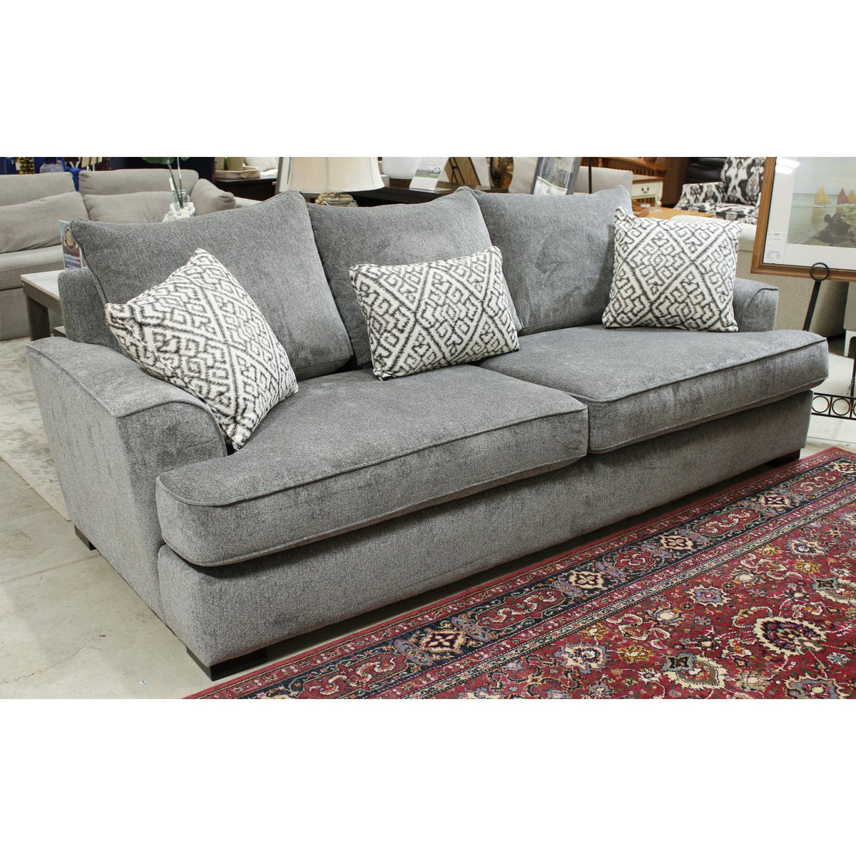 Gray Chenille Sofa w/Throw Pillows