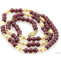 Purplish Red Almandine Garnet 14K Yellow Gold Bead Necklace