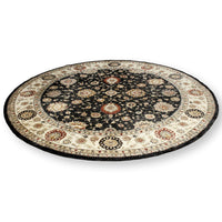 7' 11'' Round Black & Ivory Wool Area Rug