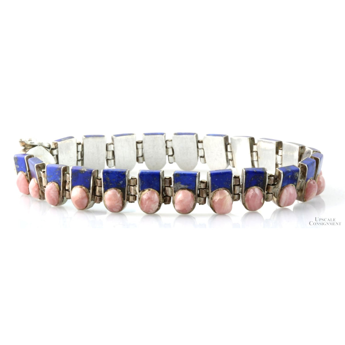 Vintage Chilean 950 Silver Lapis & Rhodochrosite Bracelet