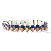 Vintage Chilean 950 Silver Lapis & Rhodochrosite Bracelet