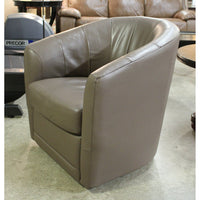 Brown Vinyl Swivel Barrel Accent Chair