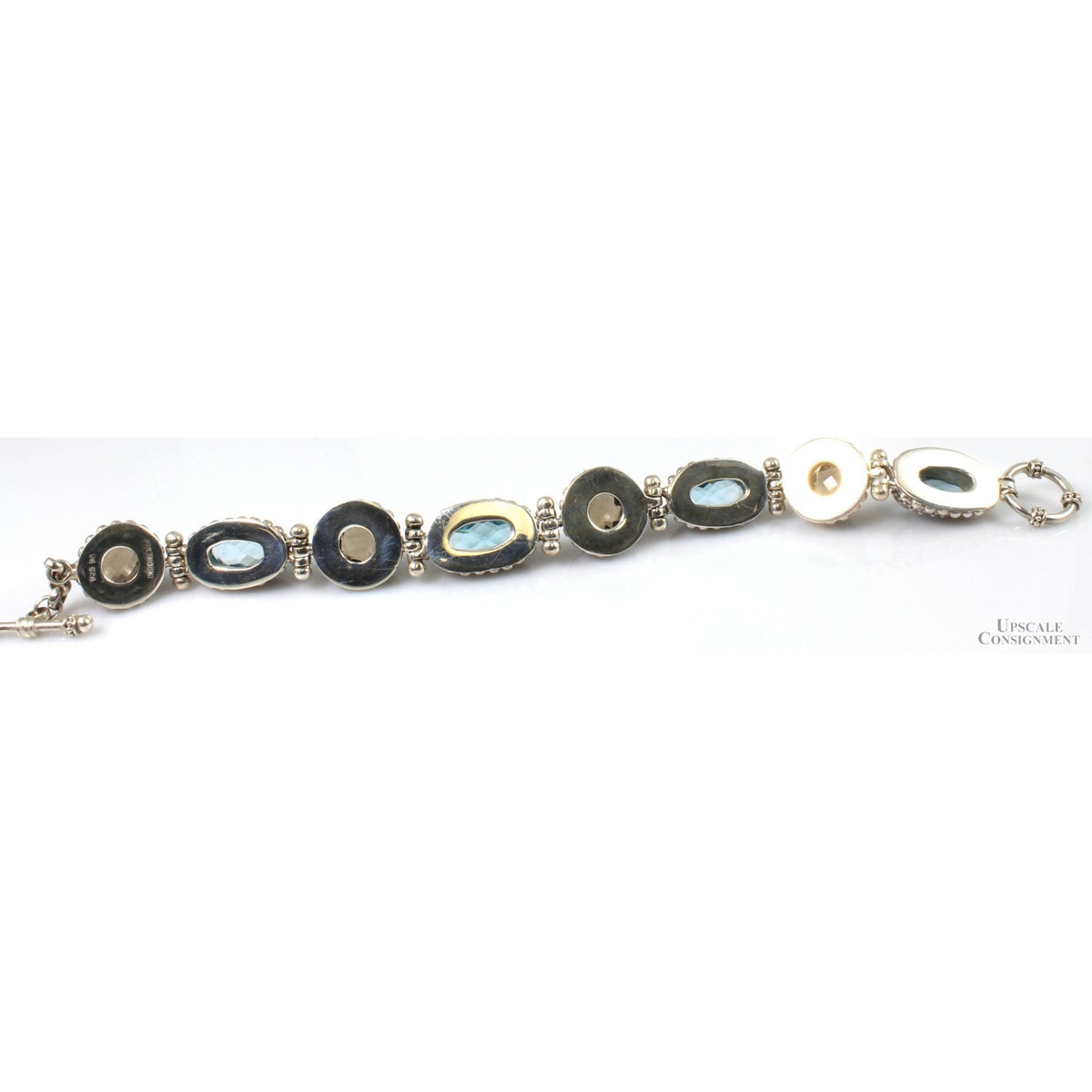 Suarti Sterling Silver Blue Topaz & Smoky Quartz Link Bracelet