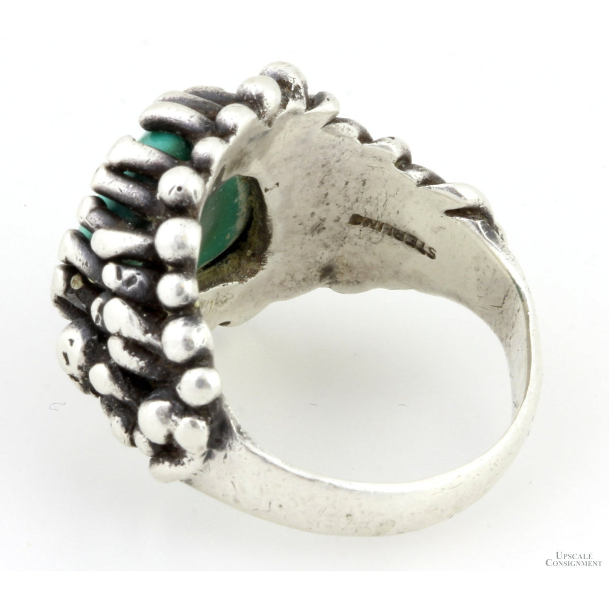 Handcrafted Green Turquoise Brutalist Sterling Silver Ring