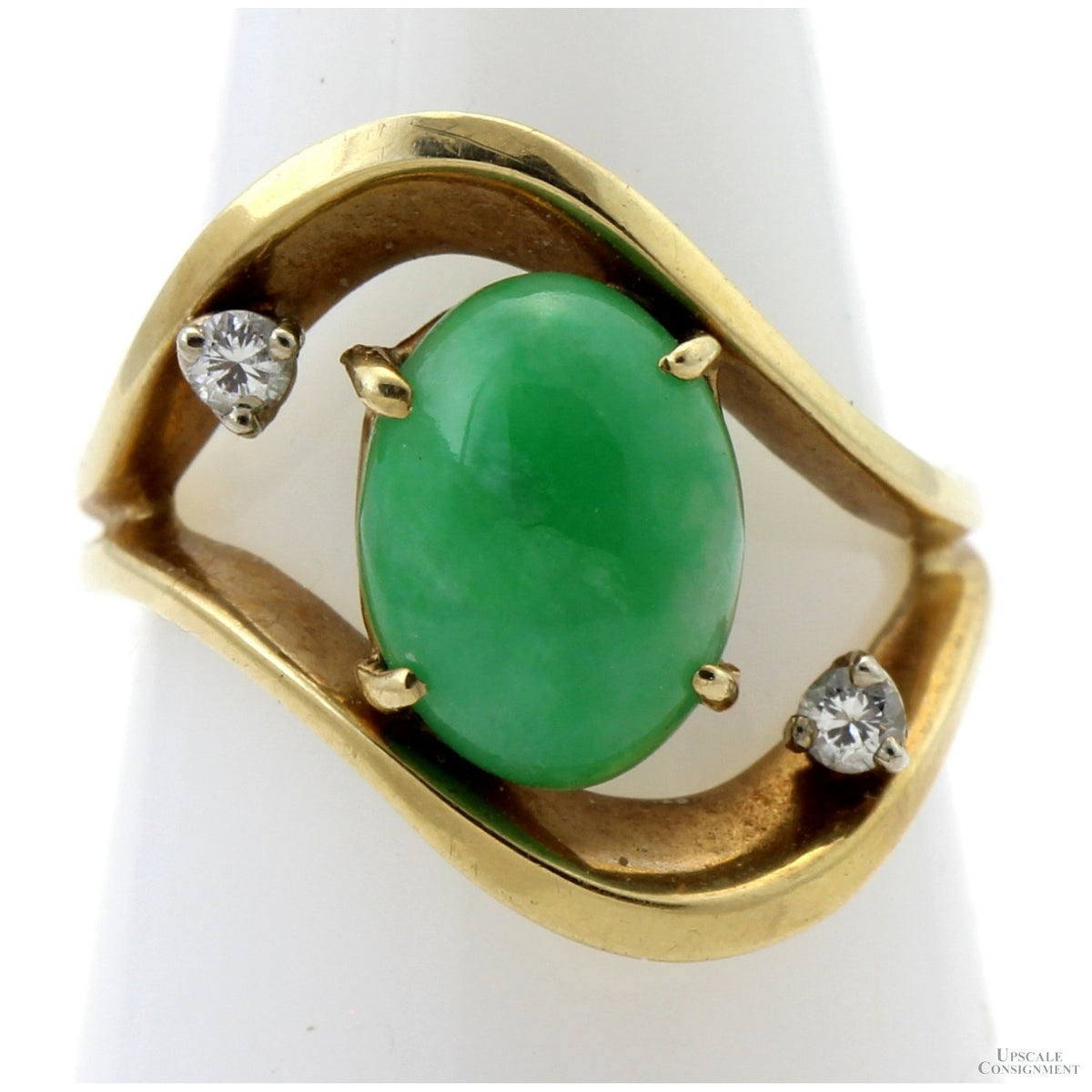 2.66ct Green Jadeite Jade & .12ctw Diamond 14K Gold Ring