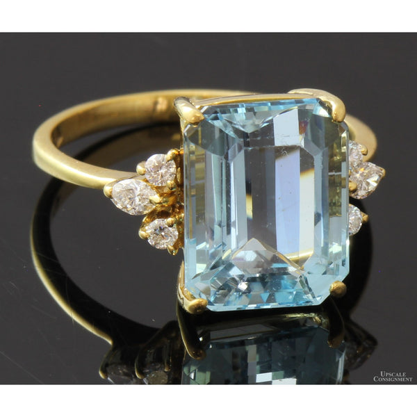 H Stern 18K Emerald-Cut  Aquamarine & Diamond Yellow Gold Ring