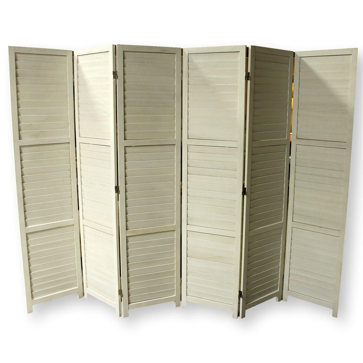 White Six-Panel Louvered Room Divider
