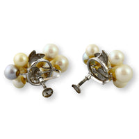 Vintage Cultured Pearl Cluster Earrings | Diamond-Cut Leaf Design