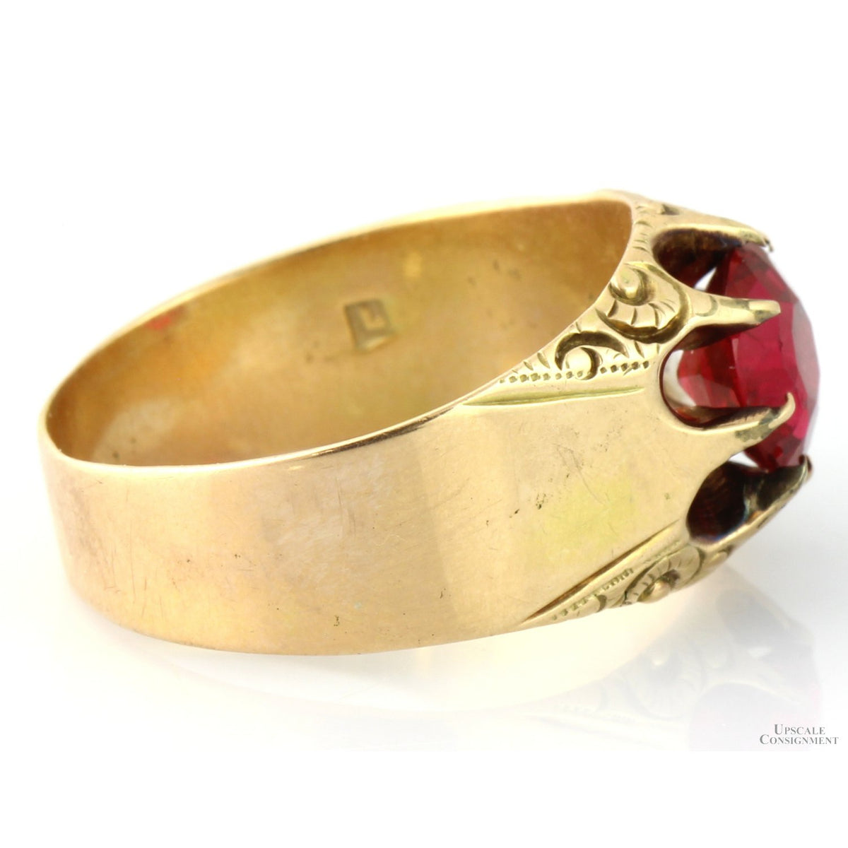 Antique Ruby Doublet Ring 14K Gold Large Red Stone Handcrafted Victorian Edwardian Size 10.75