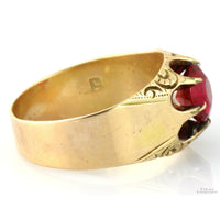 Antique Ruby & Glass Doublet Ring 14K Gold Large Red Stone Handcrafted Victorian Edwardian