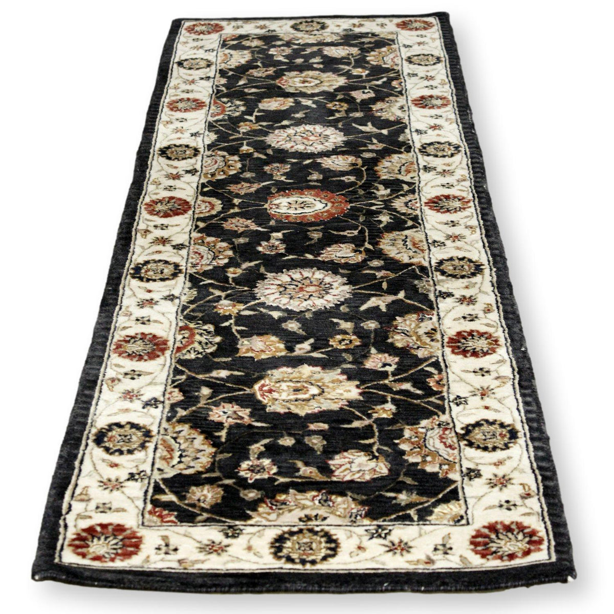 2' 4'' X 8' Black & Ivory Wool Runner Rug