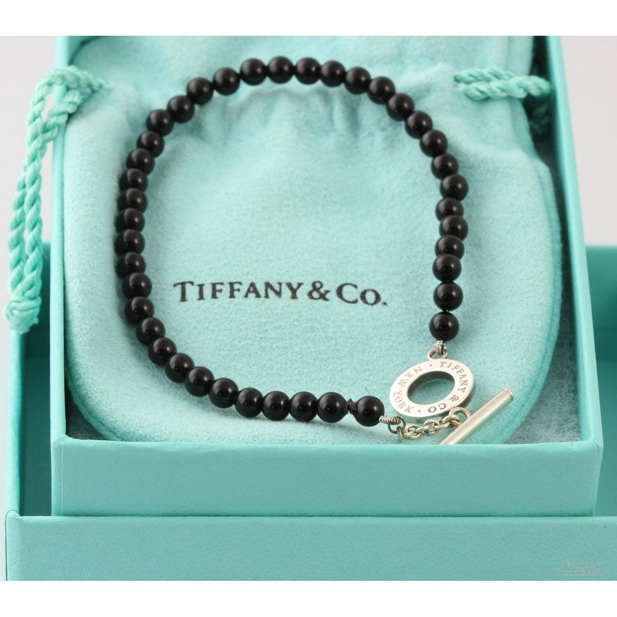 Tiffany & Co. Black Onyx Bead Sterling Silver Toggle Bracelet