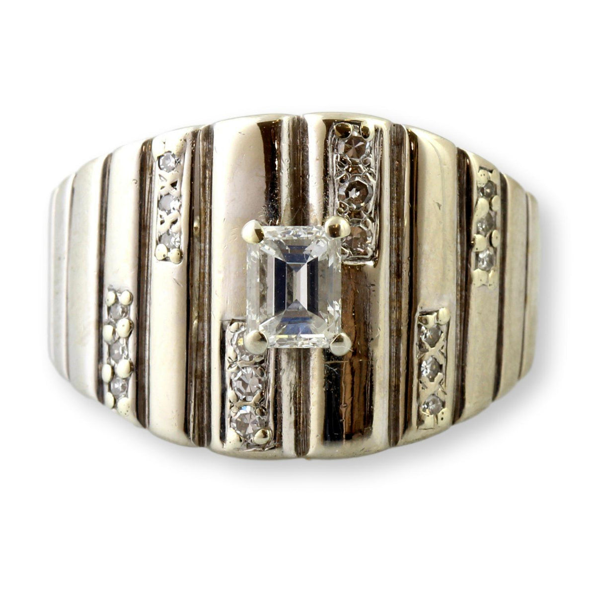 Mid-Century Modernist 14K White Gold 1.09ctw Diamond Unisex Ring