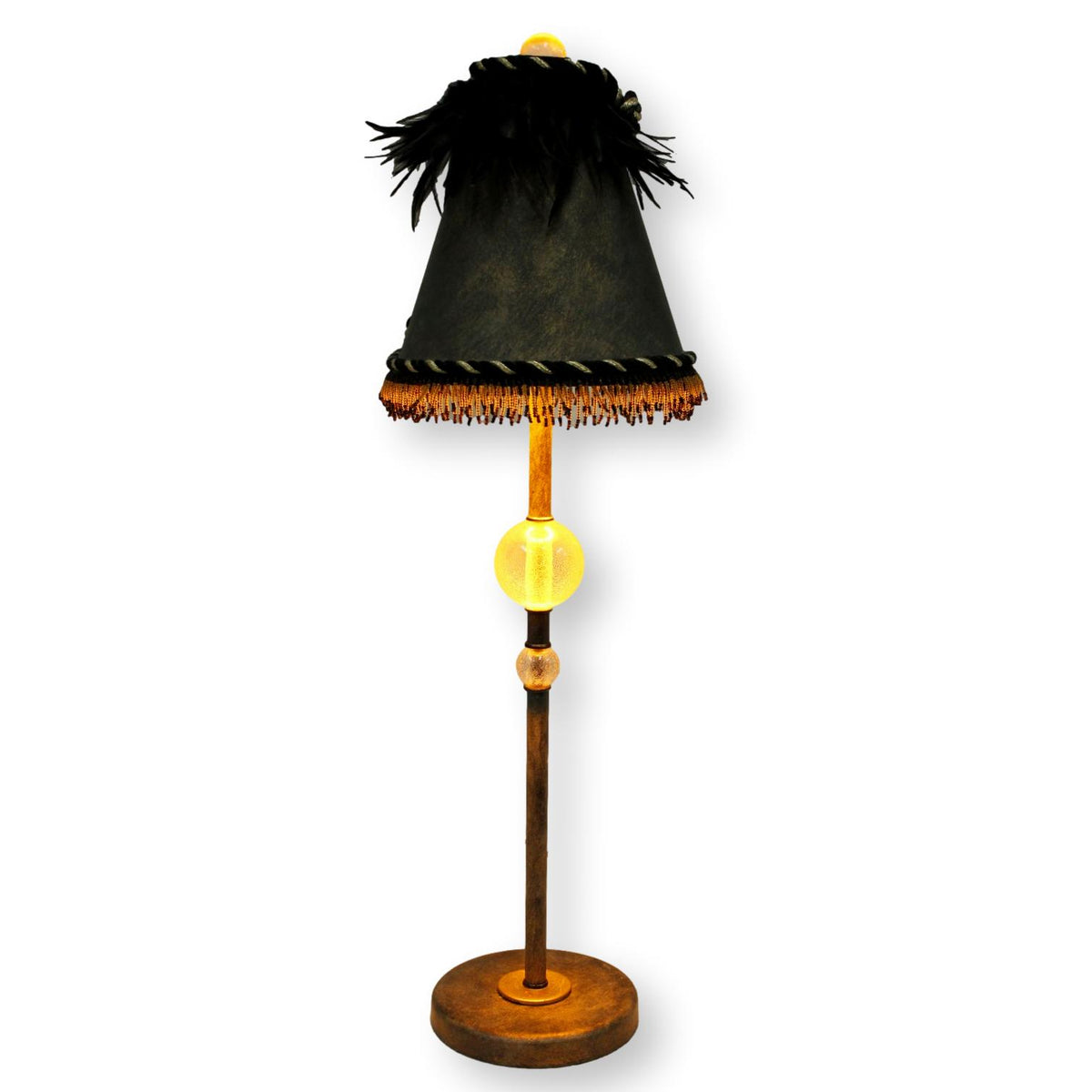 Buffet Table Lamp w/Dark Shade & Feathers