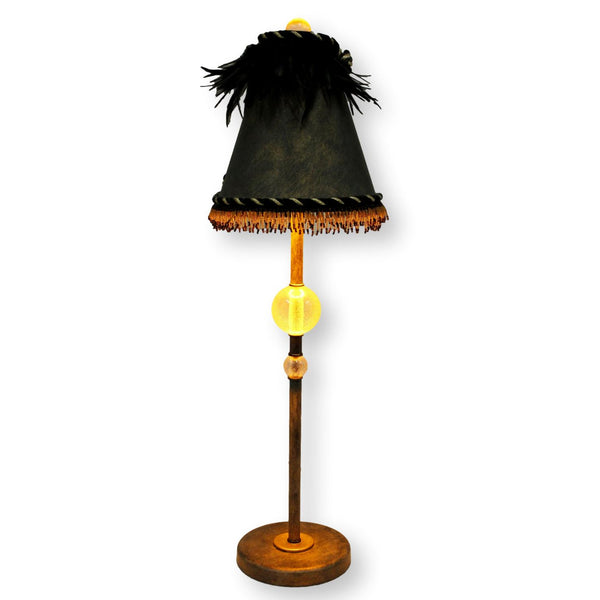 Buffet Table Lamp w/Dark Shade & Feathers