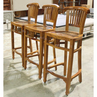Set of 3 Solid Teak Bar Stools