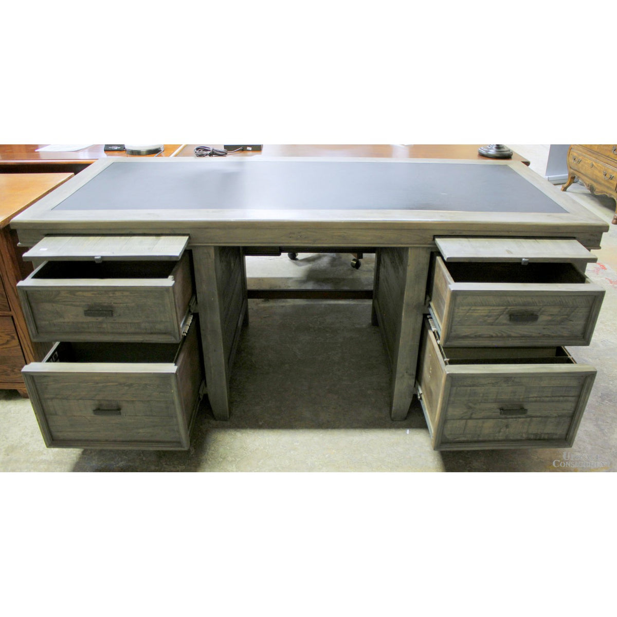 P.G.T Reclaimed Rustic Leather Top Executive Desk