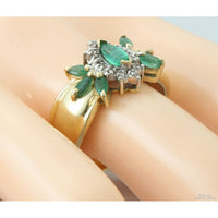 10K Gold Natural Emerald & Diamond Floral Cluster Ring