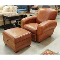 Cognac Leather Club Chair w/Storage Ottoman