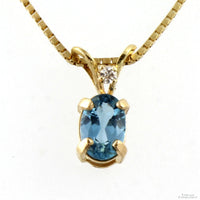 14K Gold Blue Topaz & Diamond Pendant Necklace