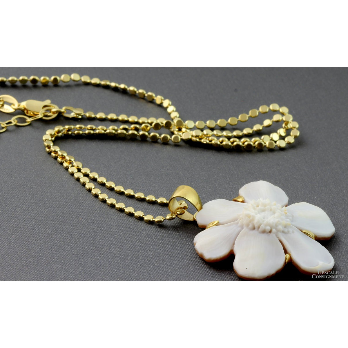 Italian Hand-Carved Shell Flower Cameo Pendant by D. Luca
