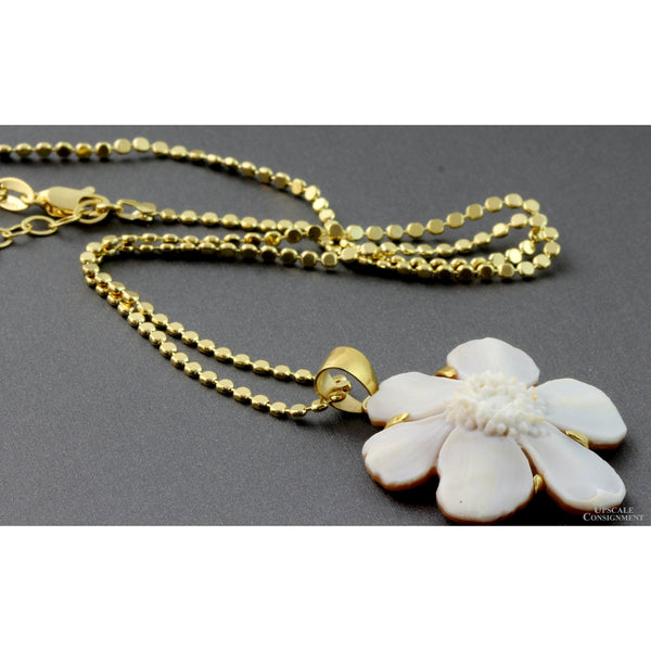 Italian Hand-Carved Shell Flower Cameo Pendant by D. Luca