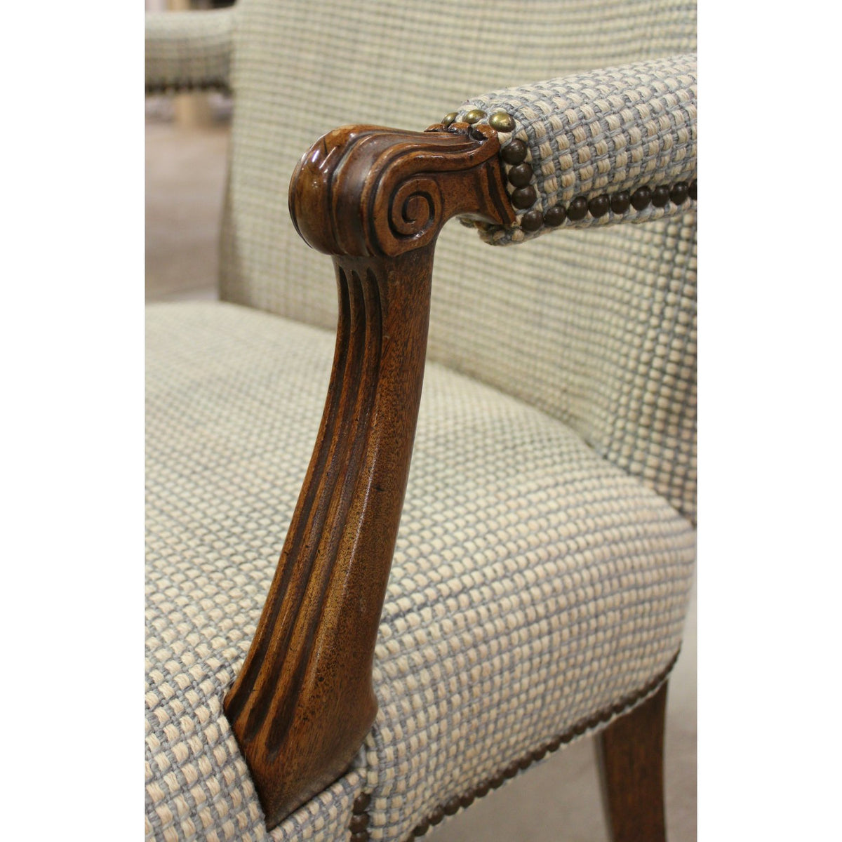 Baker Furniture Cream & Gray Tweed Armchair