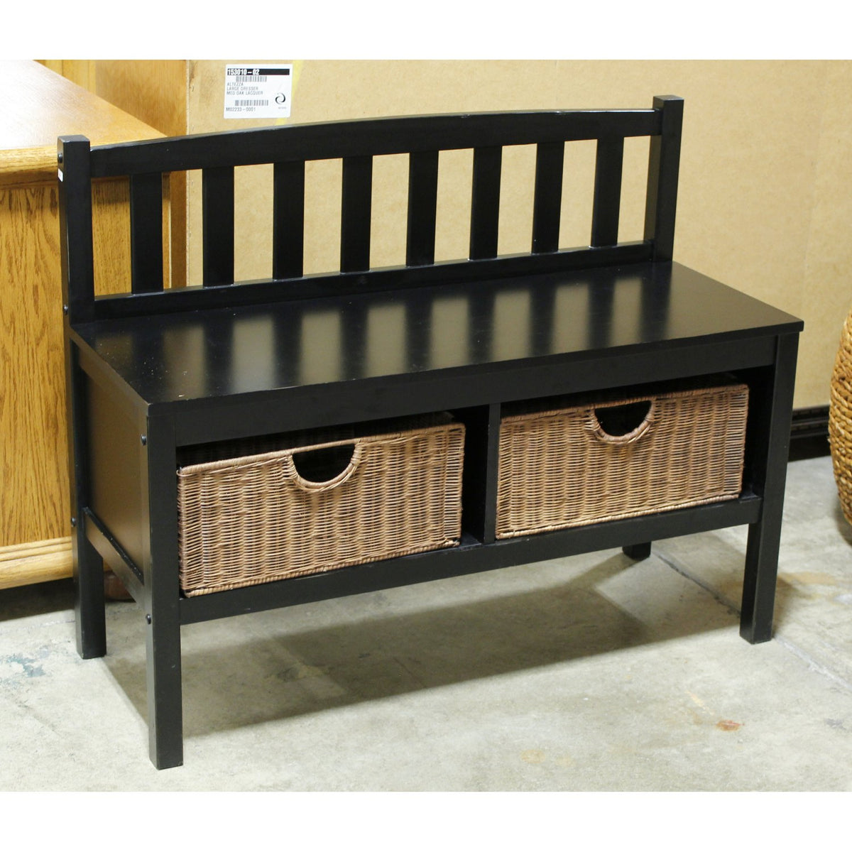 Black Storage Bench w/Basket Drawers