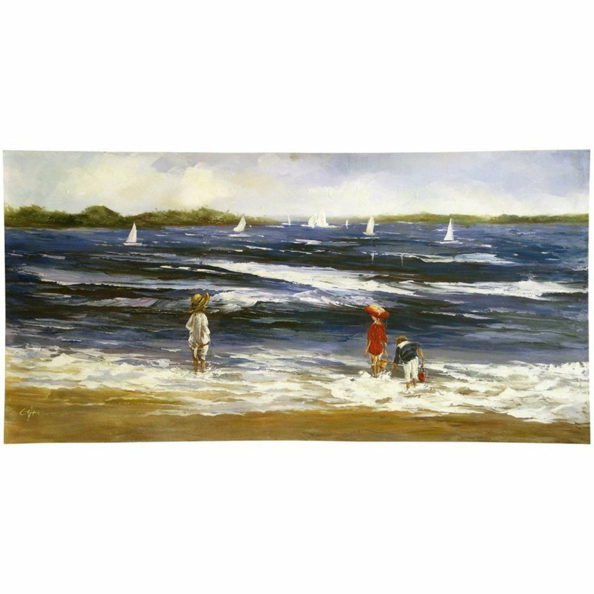 'Fun In the Surf, Sailboats' Canvas Wall Art