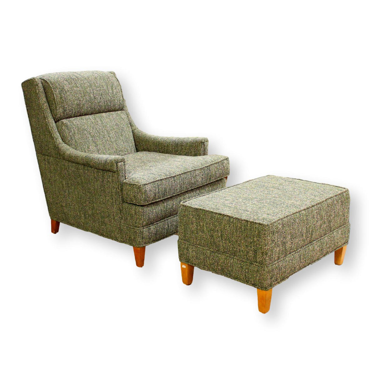 Green Tweed Accent Chair w/Ottoman