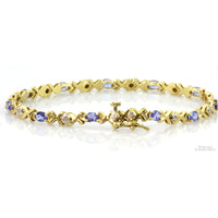 2.31ctw Violetish Blue Tanzanite Diamond XO Link 14K Gold Bracelet