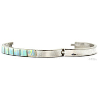 Vintage Sterling Silver White Opal Inlay Hinged Bangle