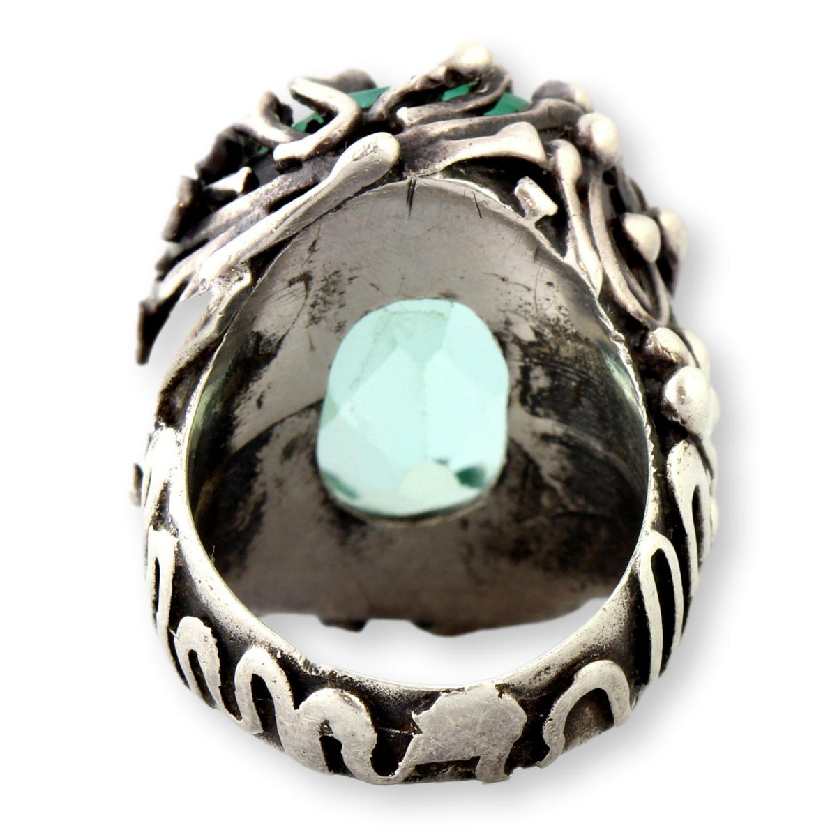Mint Green Uranium Glass Ring – Faceted UV-Reactive Stone in Sculptural Sterling Silver