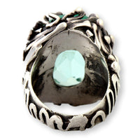 Mint Green Uranium Glass Ring – Faceted UV-Reactive Stone in Sculptural Sterling Silver