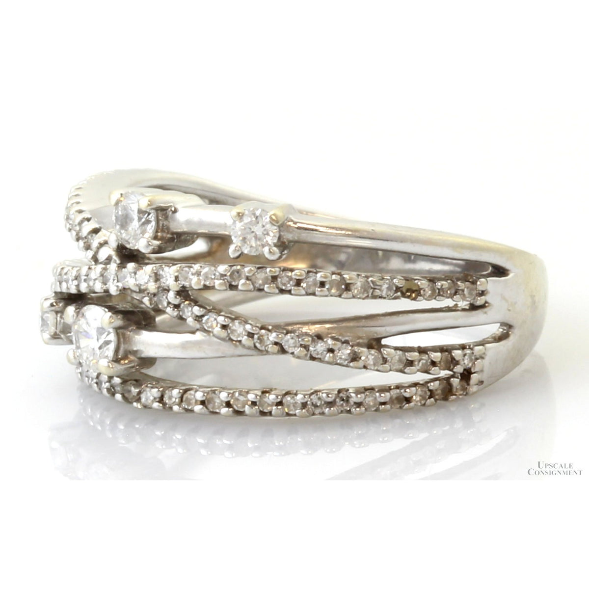 14K White Gold .70ctw Diamond Crossover Vintage Ring