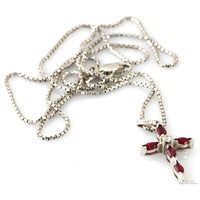 .45ctw Created Ruby & Diamond 14K White Gold Cross Necklace