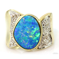 Natural Black Boulder Opal & Diamond 14K Yellow & White Gold Ring