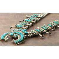 Zuni Needlepoint Turquoise & Sterling Silver Squash Blossom Necklace