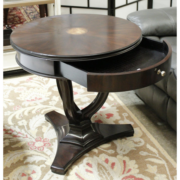 Stanley Furniture Round Dark Finish & Burlwood Accent Table