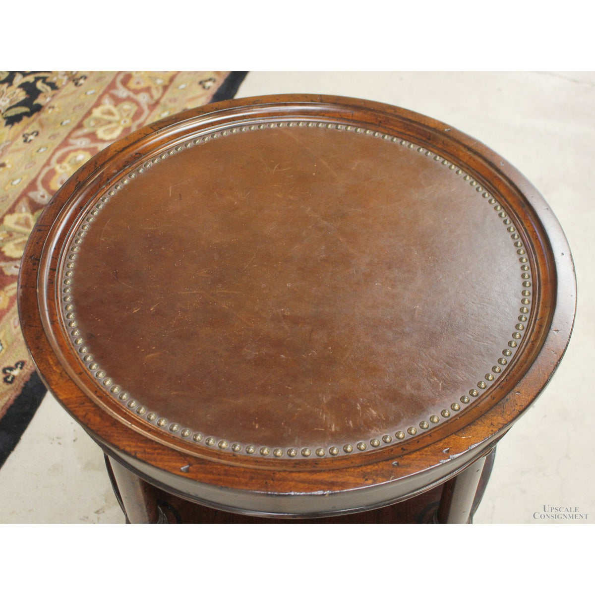 Round Leather Top Accent Table