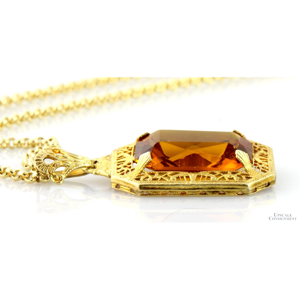Color-Change Andalusite Art Deco Figree 10K Gold Pendant - ~ 4+ carats