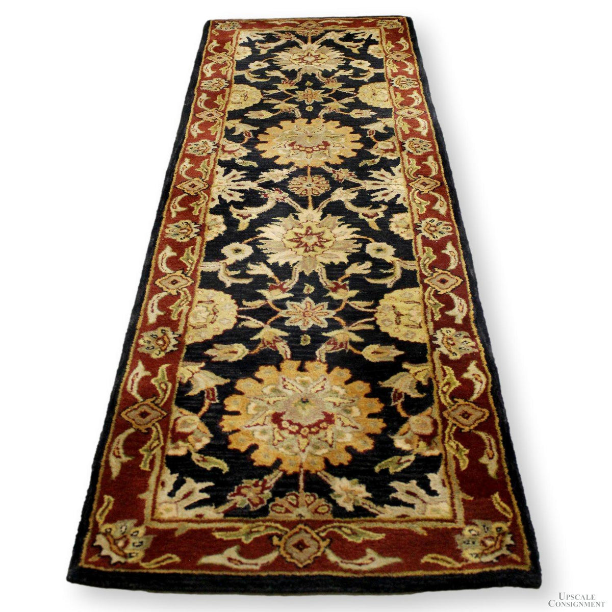 2' 6'' X 8' 1'' Burgundy/Black Wool Runner Rug