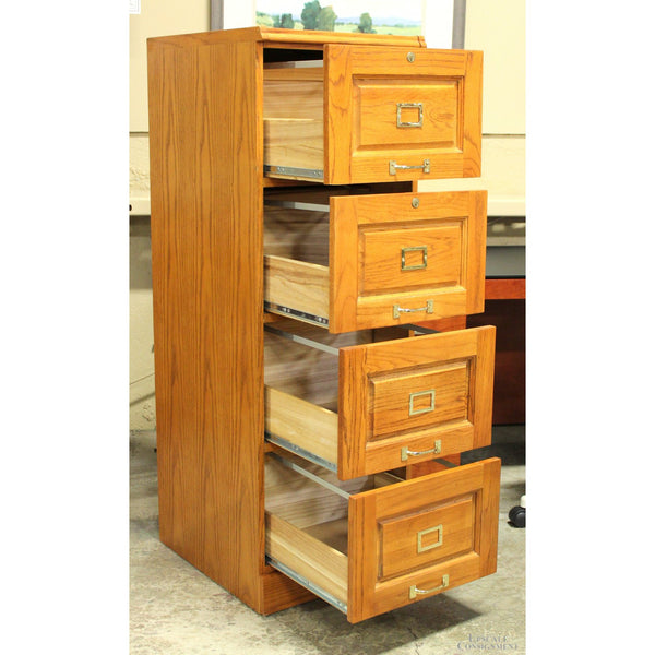 Oak 4 Drawer File Cabinet