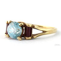 Art Deco Natural Blue Zircon & Created Ruby 10K Gold Ring