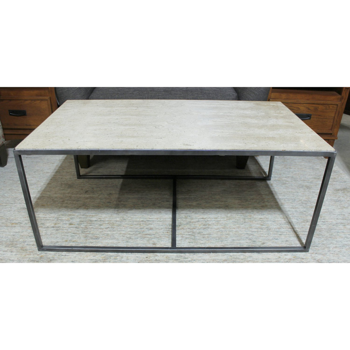 Travertine & Iron Coffee Table