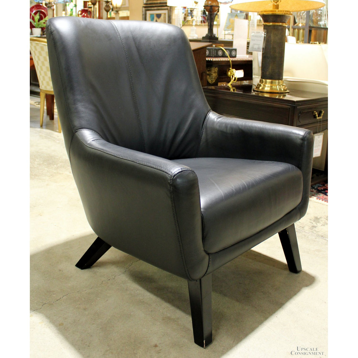 Black Leather Barrel Chair