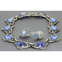 Margot de Taxco #5213 Hearts Sterling Silver Necklace & Earring Set with Sapphire-Blue Glass Cabochons